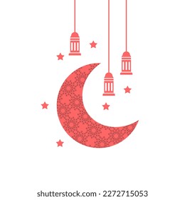 ramadan kareem con luna y farol ilustración islámica simple icono mezquita y farol
