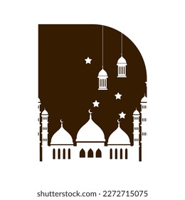 ramadan kareem with moon and lantern islamic illustration simple icon mosque and lantern