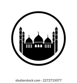 ramadan kareem with moon and lantern islamic illustration simple icon mosque and lantern