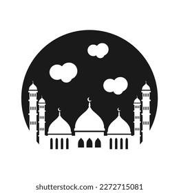 ramadan kareem with moon and lantern islamic illustration simple icon mosque and lantern