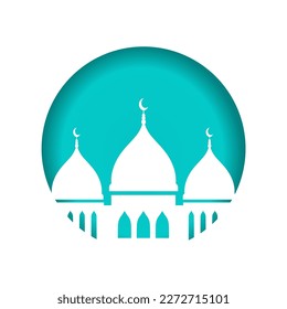 ramadan kareem with moon and lantern islamic illustration simple icon mosque and lantern