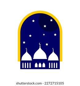 ramadan kareem with moon and lantern islamic illustration simple icon mosque and lantern