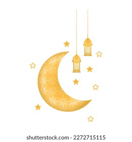 ramadan kareem with moon and lantern islamic illustration simple icon mosque and lantern