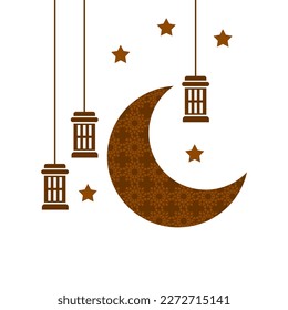 ramadan kareem with moon and lantern islamic illustration simple icon mosque and lantern