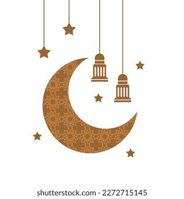 ramadan kareem with moon and lantern islamic illustration simple icon mosque and lantern