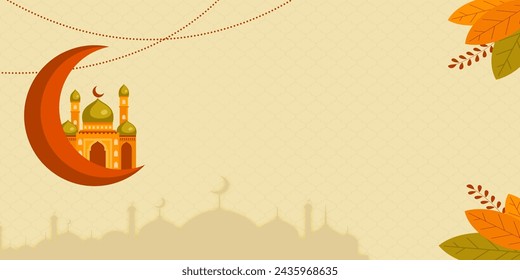 Ramadan Kareem moon mosque Arabic calligraphy, template for banner, invitation, poster, card for the celebration of Muslim community festival