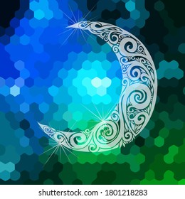 Ramadan Kareem. The moon with patterns. Vector illustration