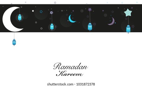 Ramadan Kareem with moon, stars and lantern. Ramadan nights