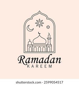 Ramadan Kareem Mosque Artwork with Crescent Moon and Stars