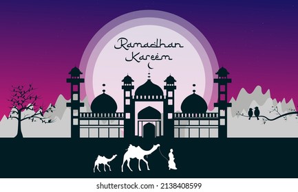 ramadan kareem mosque background design illustration