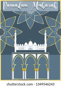 Ramadan kareem with mosque in the background.Islamic Holy Month.Vector for design flyer, invitation, card, poster.