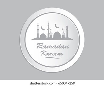Ramadan Kareem with mosque in circle greeting card illustration.