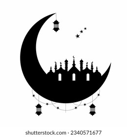 Ramadan Kareem Mosque With Crescent Lantern and Moon Vectors 