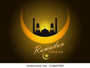 Mezquita Ramadan Kareem en el diseño de fondo de la luna creciente.
