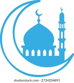 Mesquita Ramadã Kareem com Ilustração de Vetor Lua Crescente