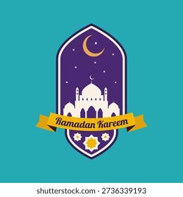 Ramadan Kareem Mosque Emblem with Crescent