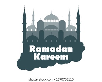 Ramadan Kareem. Mosque flat style on white background. Month of Ramadan. Vector illustration