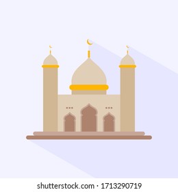 Ramadán Kareem. Estilo plano de mezquita sobre fondo de color. Mes de Ramadán. Ilustración del vector islámico Eid mubarak
