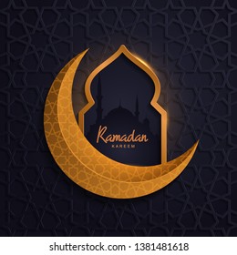 Ramadan Kareem with mosque golden moon islamic pattern background