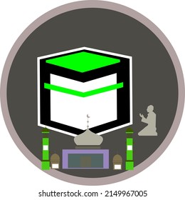  Ramadan Kareem Moschee Ikone, Kaaba und Menschen prostrieren.Gut für Ikone ramadan Kareem.