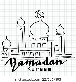 Ramadan Kareem with mosque illustration