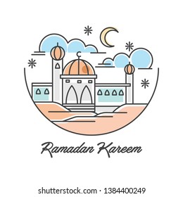 Ramadan Kareem Mosque Illustration Vector contains of Mosque in the desert at night and day vector