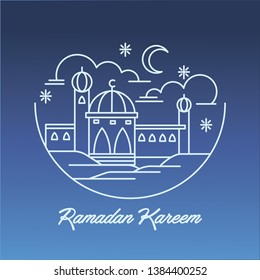 Ramadan Kareem Mosque Illustration Vector contains of Mosque in the desert at night and day vector