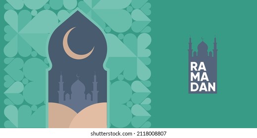 Ramadan Kareem. Mosque. Islamic greeting card template with ramadan for wallpaper design. Poster, media banner. Vector illustration. 