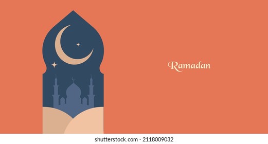 Ramadan Kareem. Mosque. Islamic greeting card template with ramadan for wallpaper design. Poster, media banner. Vector illustration. 