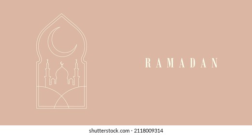 Ramadan Kareem. Mosque. Islamic greeting card template with ramadan for wallpaper design. Poster, media banner. Vector illustration. 