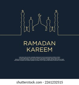 Ramadan Kareem with mosque islamic greetings card design background