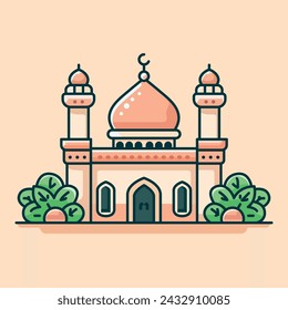 Ramadan kareem mosque isolated vector cartoon illustration