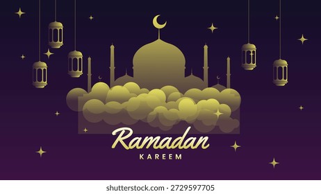 Kareem do Ramadã com lanterna da mesquita e lua crescente. Ilustração vetorial