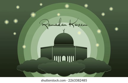ramadan kareem, mosque, lantern, moon and stars motion graphic. simple muslim background