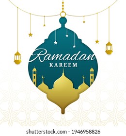 Kareem de Ramadán con forma de mezquita y linterna en estilo de corte de papel