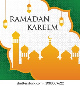Ramadan Kareem with Mosque and Lantern Vector Design Template