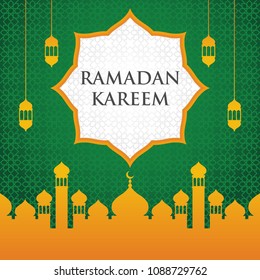 Ramadan Kareem with Mosque and Lantern Vector Design Template