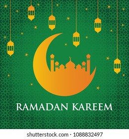 Ramadan Kareem with Mosque and Lantern Vector Design Template