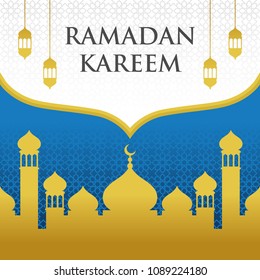 Ramadan Kareem with Mosque and Lantern Vector Design Template