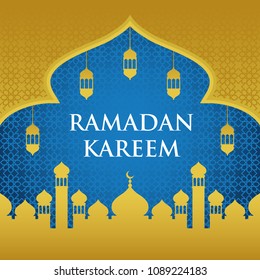 Ramadan Kareem with Mosque and Lantern Vector Design Template