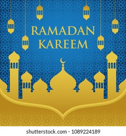 Ramadan Kareem with Mosque and Lantern Vector Design Template