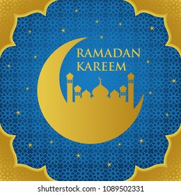 Ramadan Kareem with Mosque and Lantern Vector Design Template