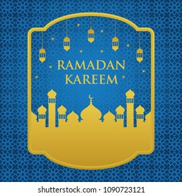Ramadan Kareem with Mosque and Lantern Vector Design Template