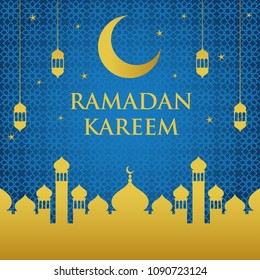 Ramadan Kareem with Mosque and Lantern Vector Design Template