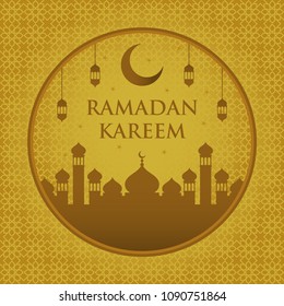 Ramadan Kareem with Mosque and Lantern Vector Design Template