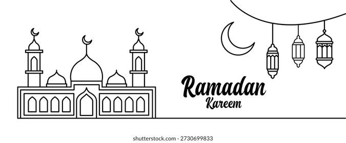 Mesquita Ramadã Kareem e lanternas com lua crescente