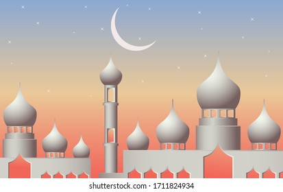 Rmadan-Kareem mit Moschee auf nächtlichem Hintergrund