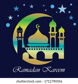 Ramadan Kareem with Mosque on background illustration Islamic Design Vector