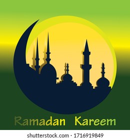 Ramadan Kareem with Mosque on background illustration Islamic Design Vector