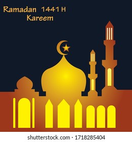 Ramadan Kareem with Mosque on background illustration Islamic Design Vector